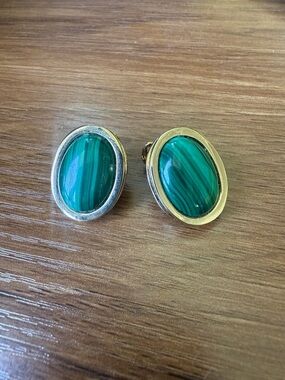 Gold-Tone Green Malachite Oval Clip-On Earrings